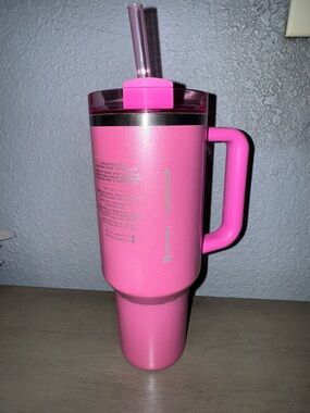 Starbucks Hot Pink Travel Tumbler with Handle and Clear Straw